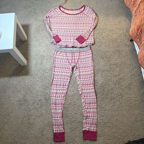Victorias Secret Pink Geometric Fireside Long Jane Thermal Pajama Set Medium - Picture 1 of 9